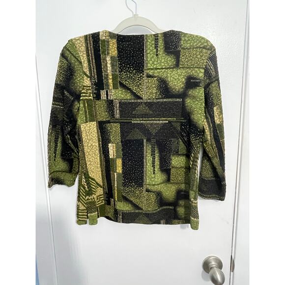 Vintage Elementz Blouse Lot of 2 Small Stretch Knit Abstract Metallic Gold Y2K - Picture 4 of 9